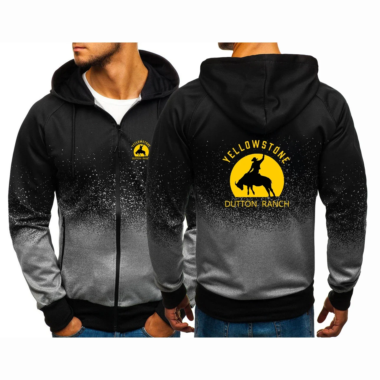 2024 Spring Autumn Men's Yellowstone Dutton Ranch Movie Print Fashion Gradient Color Harajuku Zipper Hoodies Popular Sweatshirts