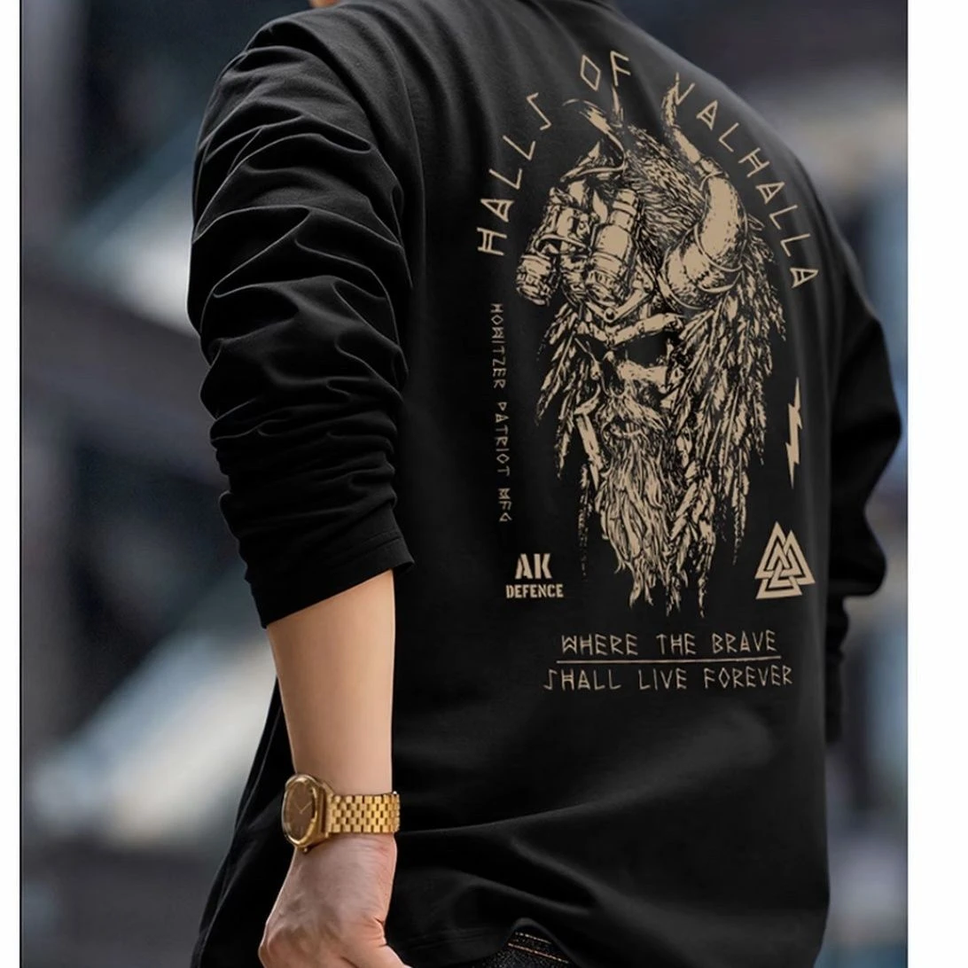 Camiseta de Manga Curta American Tough Guy com Nova Estampa de Verão em Algodão para Fãs do Exército, Suéter de Manga Longa com Gola Redonda