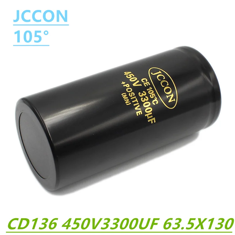 JCCON 450v3300UF Aluminum Bolt screw Audio Filtering Electrolytic Capacitor 105 ℃ 63.5x130mm CD136 Inverter Elevator Capacitor