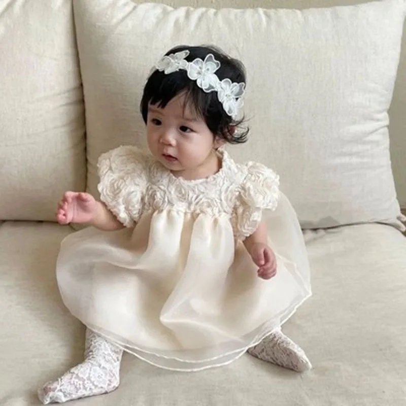 Korean Version of Fairy Charm Cute Baby Girl Full Moon Dress Summer Toddler Princess Dress Soft and Skin Friendly Yarn Clothes