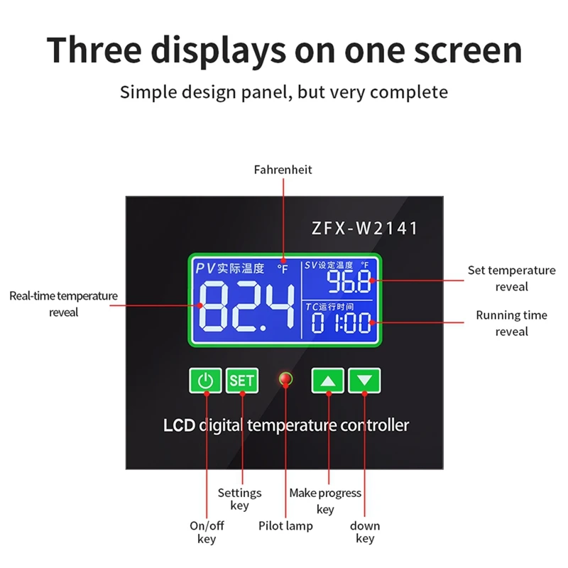 ZFX-W2141 AC 220V Digital LED Thermostat Regulator Incubation Heating Temperature Controller Time Switch Control Relay