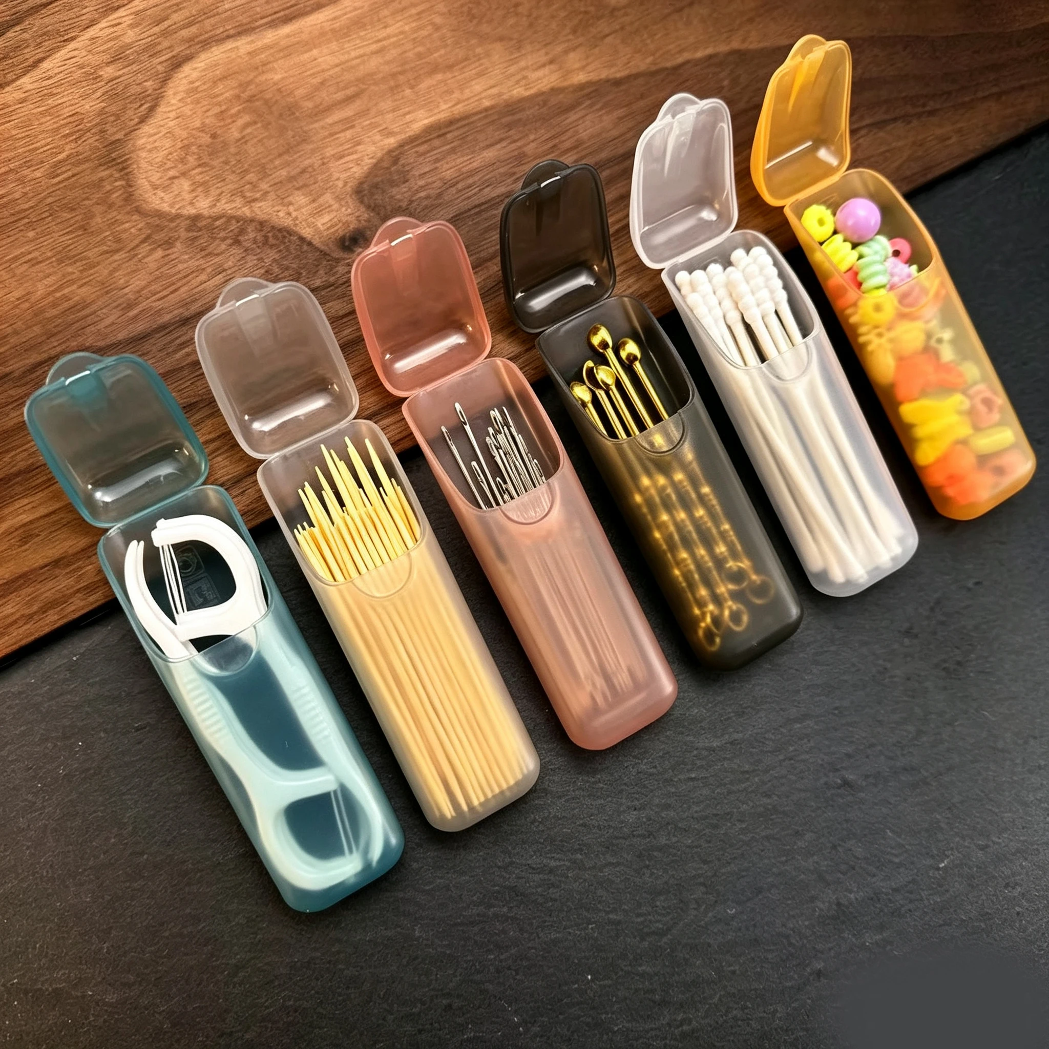 6pcs Mini Portable Storage Boxes,Small Parts Organizer Travel Toothpick, Dental Floss, Pill, and Jewelry Storage Compartments