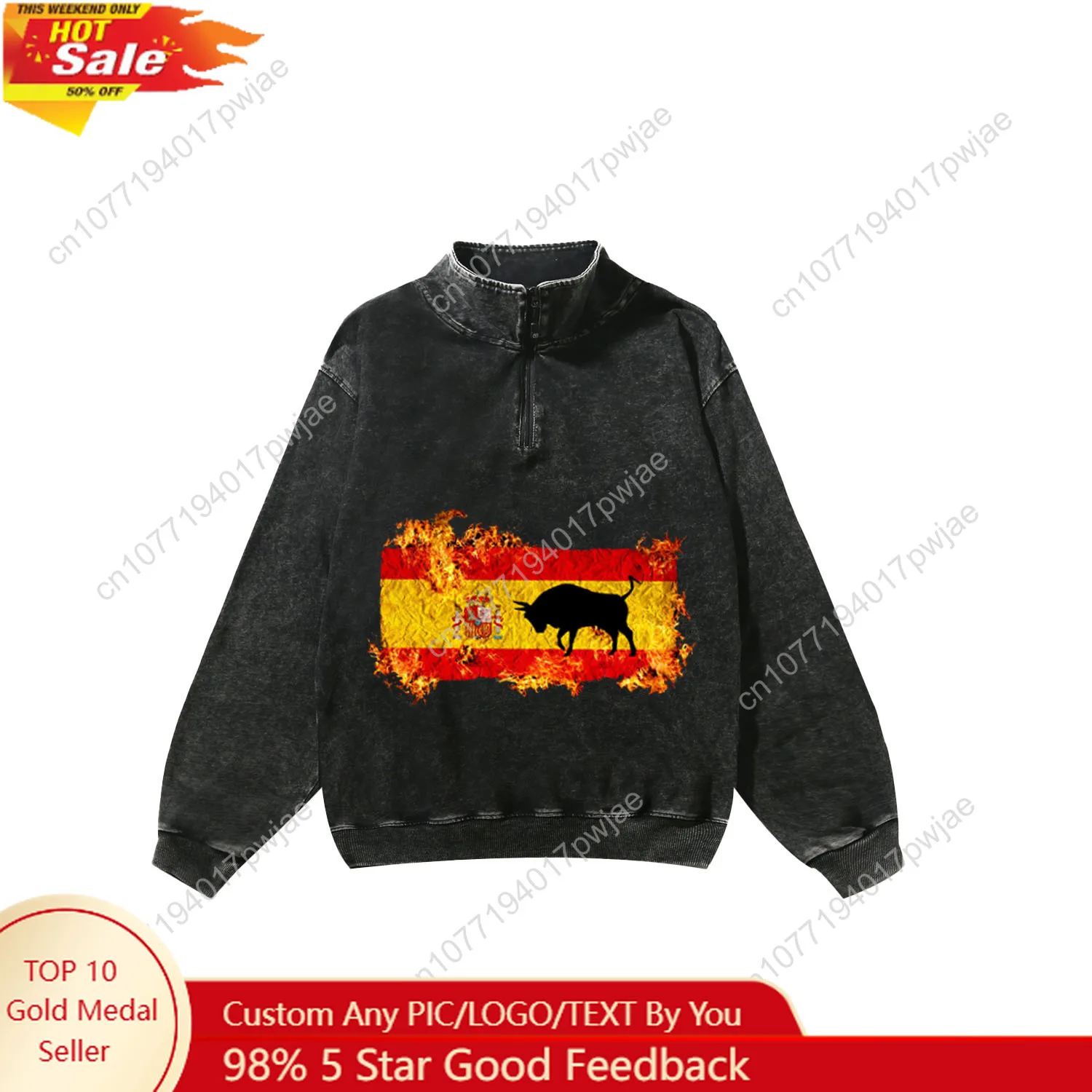 

Spanish bullfighting pattern Custom Retro Sweatshirt Mans Womans Half Zipper Vintage Sweat Shirt Photo Custom Made Tops