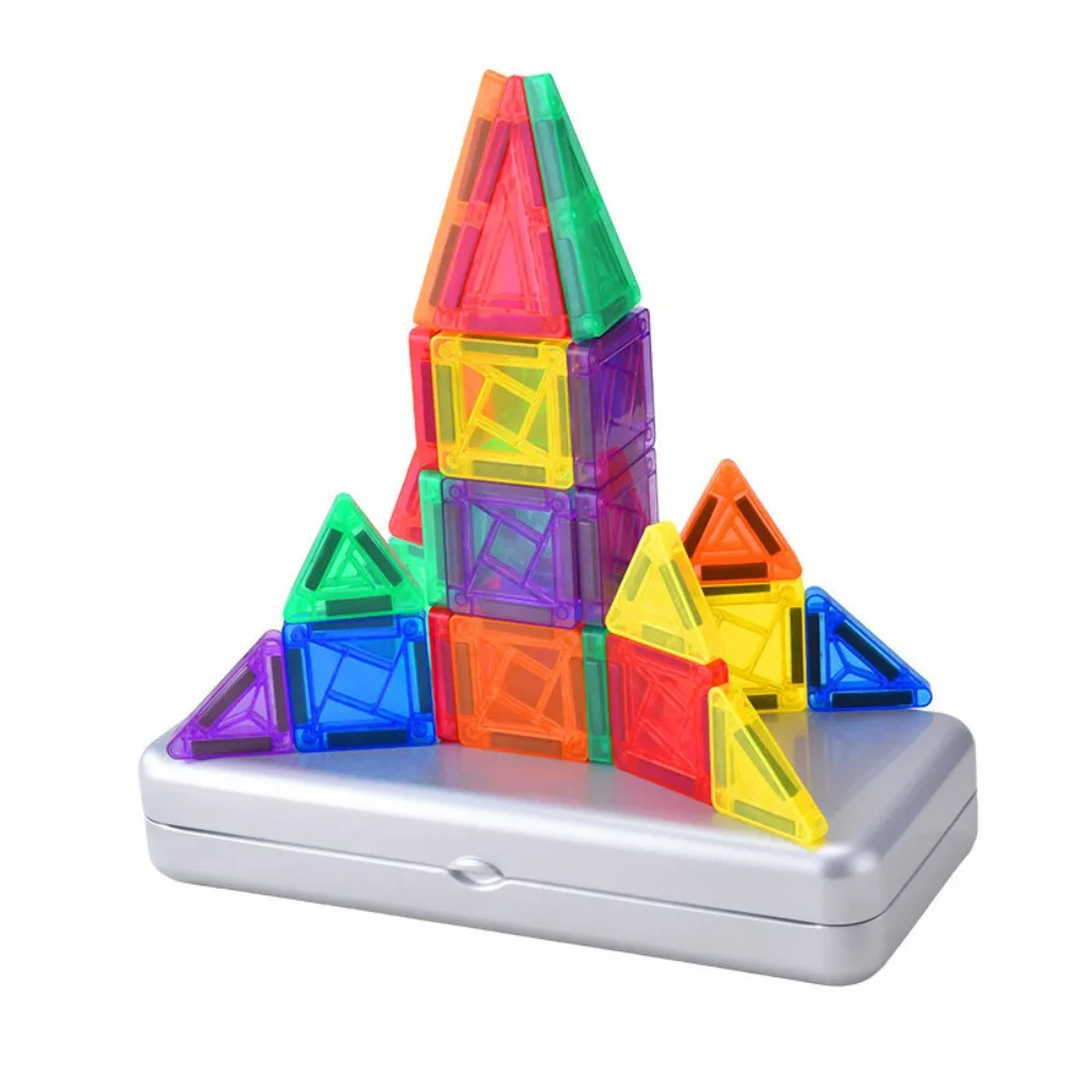 56pcs Travel Magnetic Tiles Building Blocks with Storage Box Portable 3D Magnet Blocks for Kids Children, Random Color