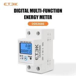 ETEK Single Phase LCD Digital With Reset Button Wattmeter kWh Voltage Current Power DDS366 Consumption Counter Energy Meter