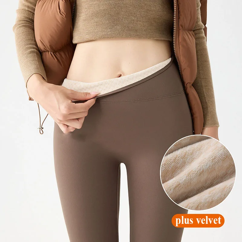 2025 جديد الشتاء زائد الصوف الدافئة طماق للنساء الكورية موضة عالية الخصر القرش السراويل رشاقته ضيق مطاطا اليوغا طماق