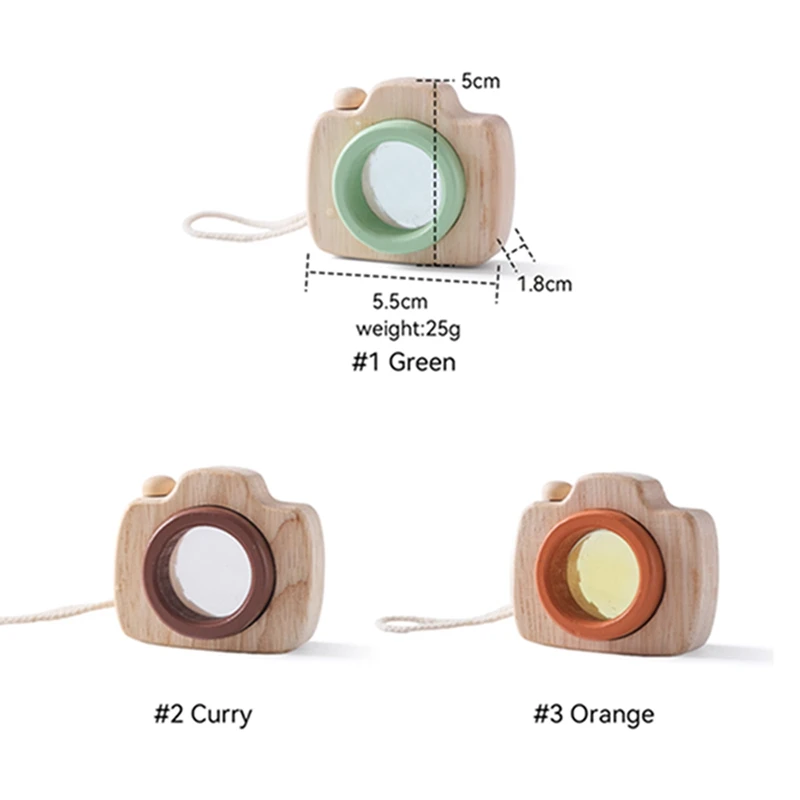 1PC Baby Wooden Colorful Camera Kaleidoscope Toys Kid Block Montessori Hanging Camer Prop Decoration DIY Camera Gift Outdoor Toy