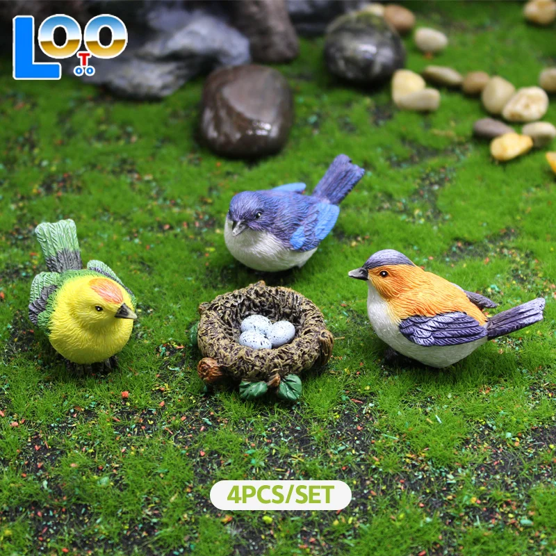 1/4 pçs estatuetas birdie micro paisagem ornamentos ninho de pássaro ovos mini jardinagem bonsai simulação modelo casa de bonecas decoração