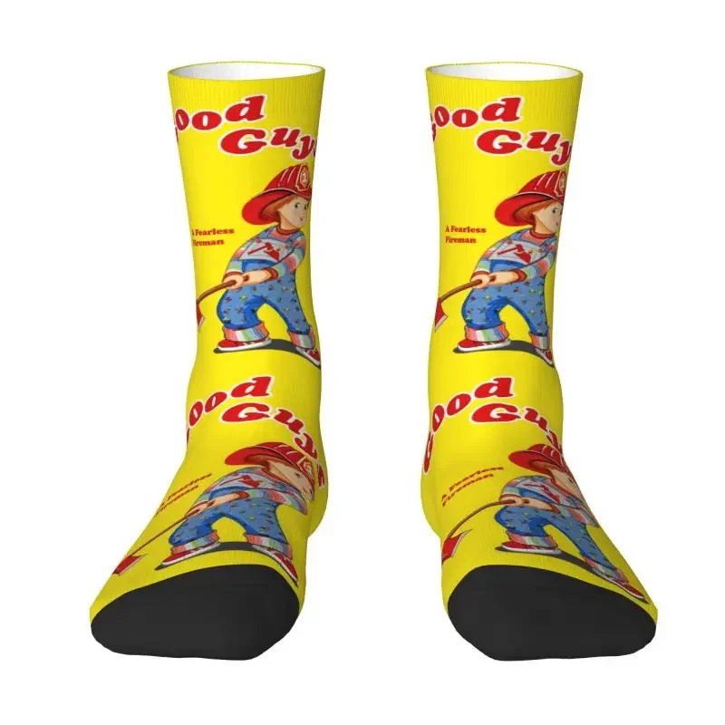 Cool Printed Good Guys Fireman Socks for Men Women Stretchy Summer Autumn Winter Child's Play Chucky Crew Socks