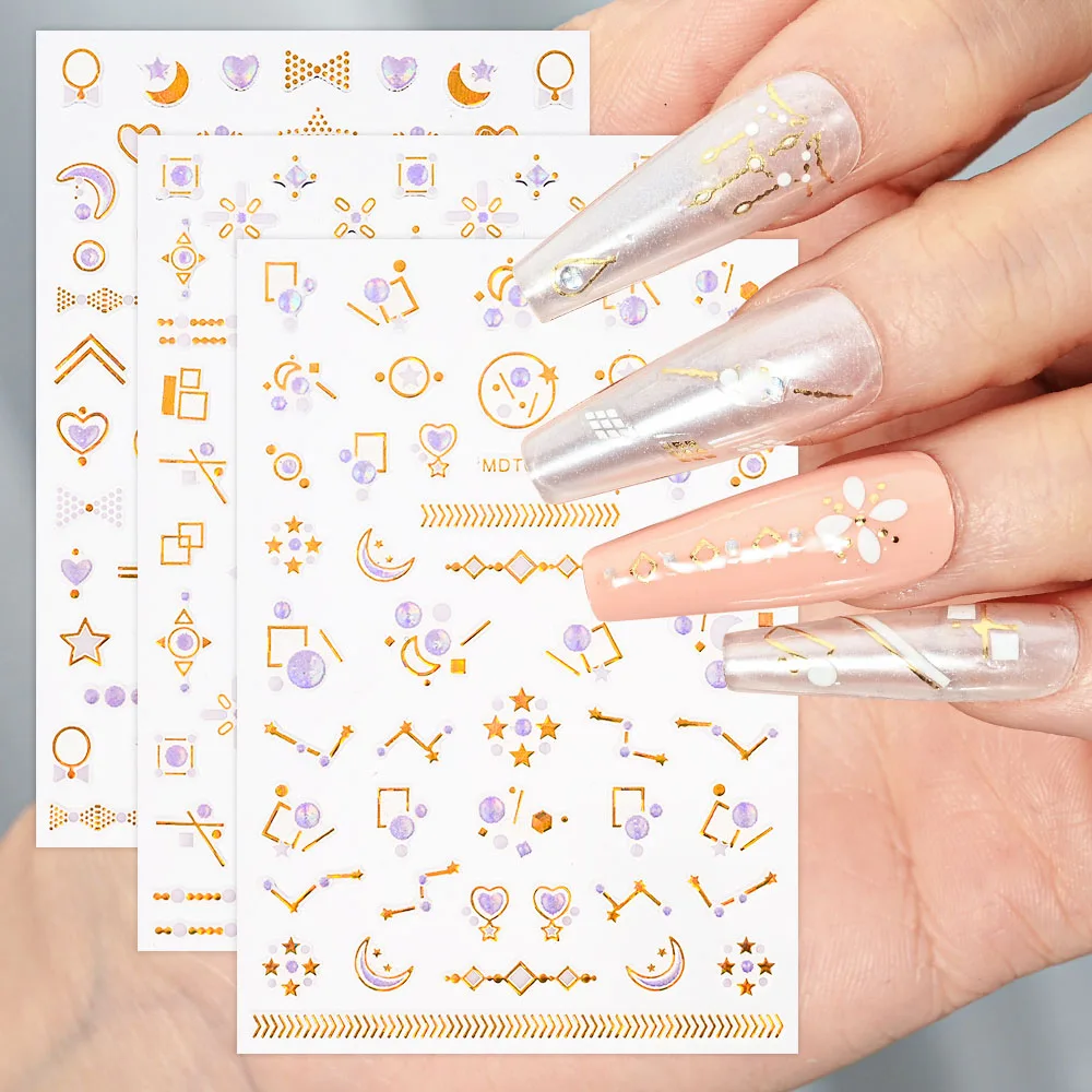 16Sheets 3D Diamond Geometric Nail Sticker Set 6.3*9.3cm/pc Self-adhesive Abstract Nail Decals Transfer Flowers Manicure Slider*