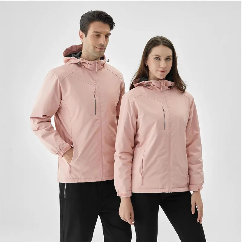 Men Women Sports Thick Jacket Hooded Zipper Coat Stand Collar Coats Hiking Jackets Solid Casual Regular Splice Autumn Winter