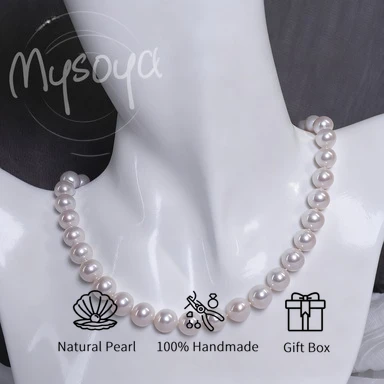 

MYSOYA 7-8mm White AK Freshwater Pearl Necklace For Women Men With Gift Box Perfect Gift For Wedding Birthday Christmas New Year