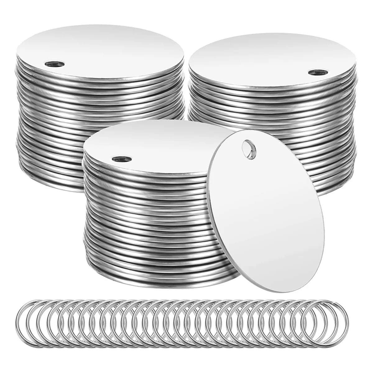 A95G 55 Pieces Metal Stamping Blank Tags - 1.2 Inch Round Stainless Steel Stamping Blanks with Hole,for Jewelry Making,DIY