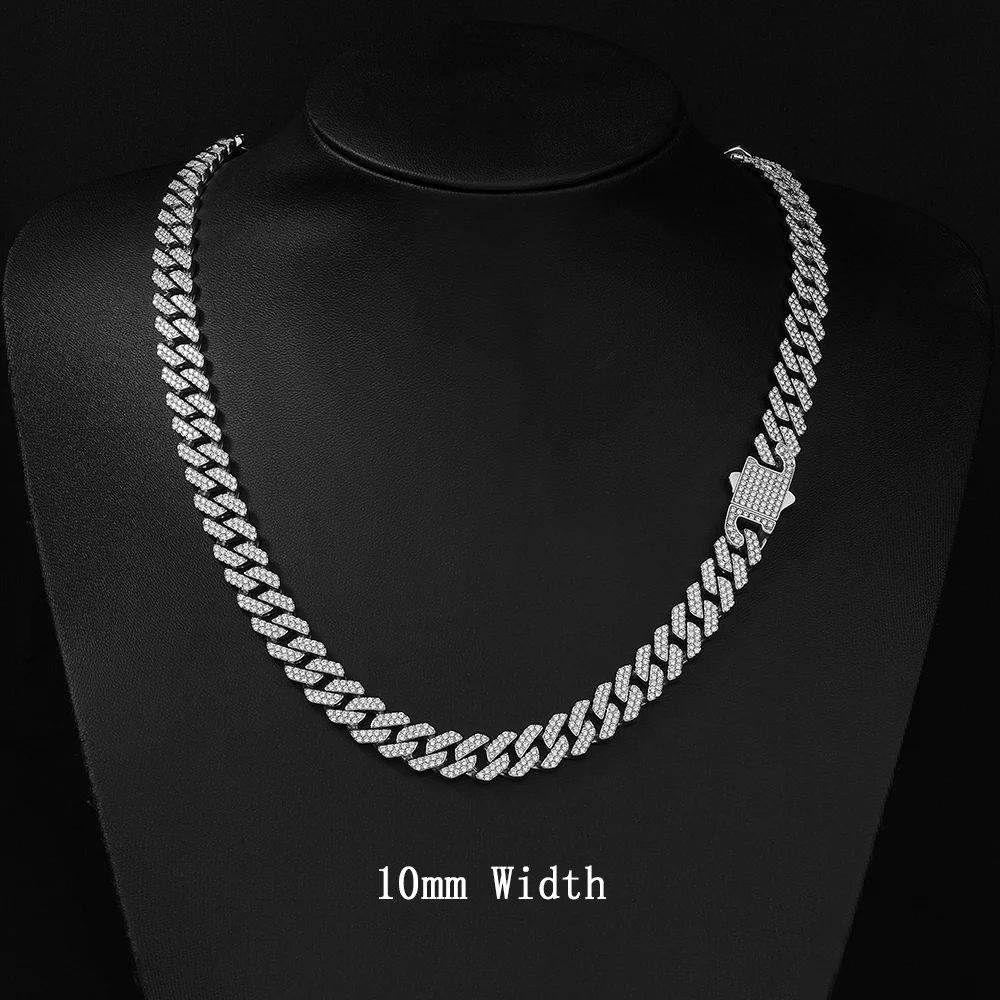 NY Stainless Steel Iced Out Zircon 10/12mm Cuban Link Necklace Waterproof and non fading Bling Hip‑Hop For Men Women Jewelry