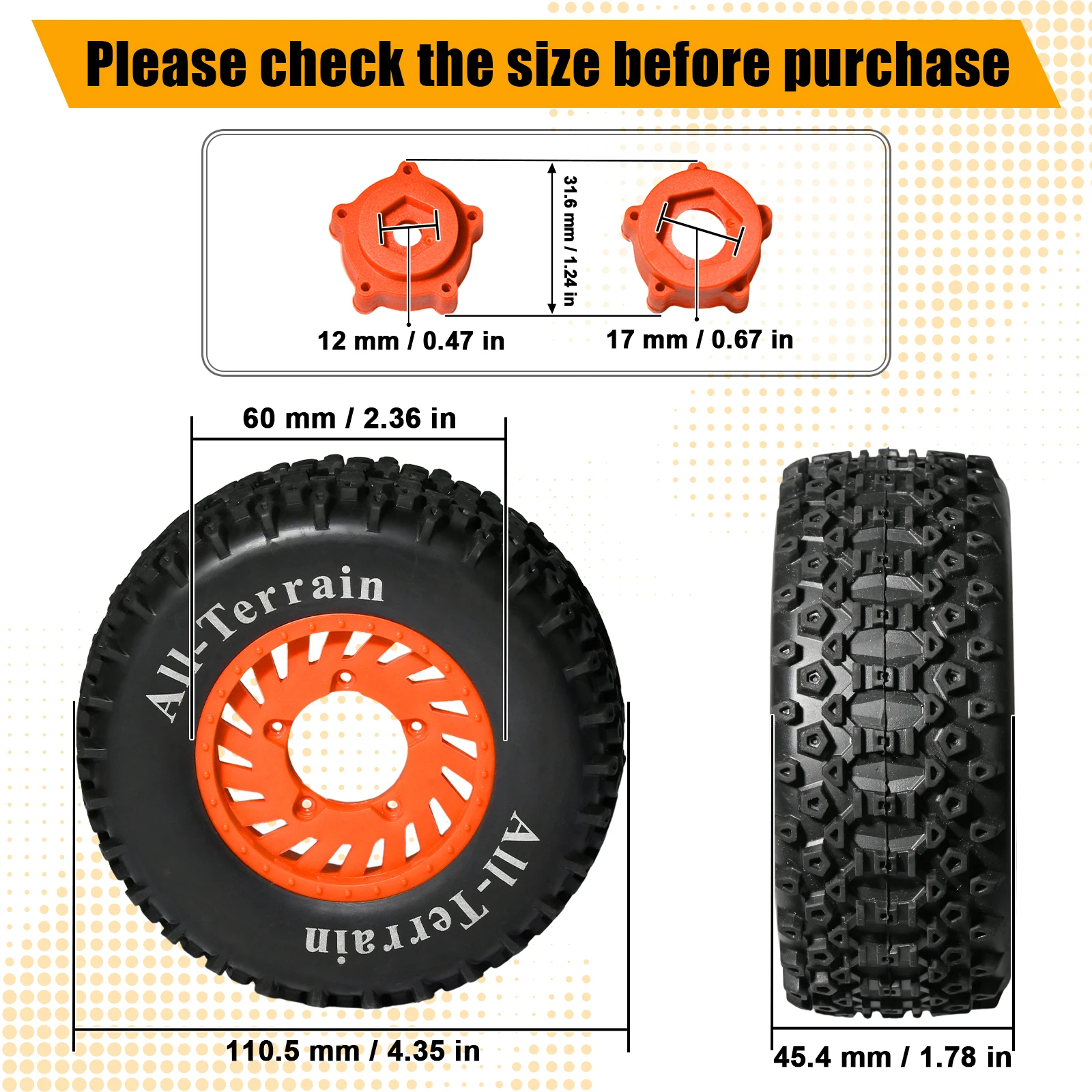 Pneus de camion de parcours court 110mm 1/8 1/10, roue hexagonale de 12mm 17mm pour camion Monster ARRMA Trxs Slash HPI VKAR Redcat H, 4 pièces
