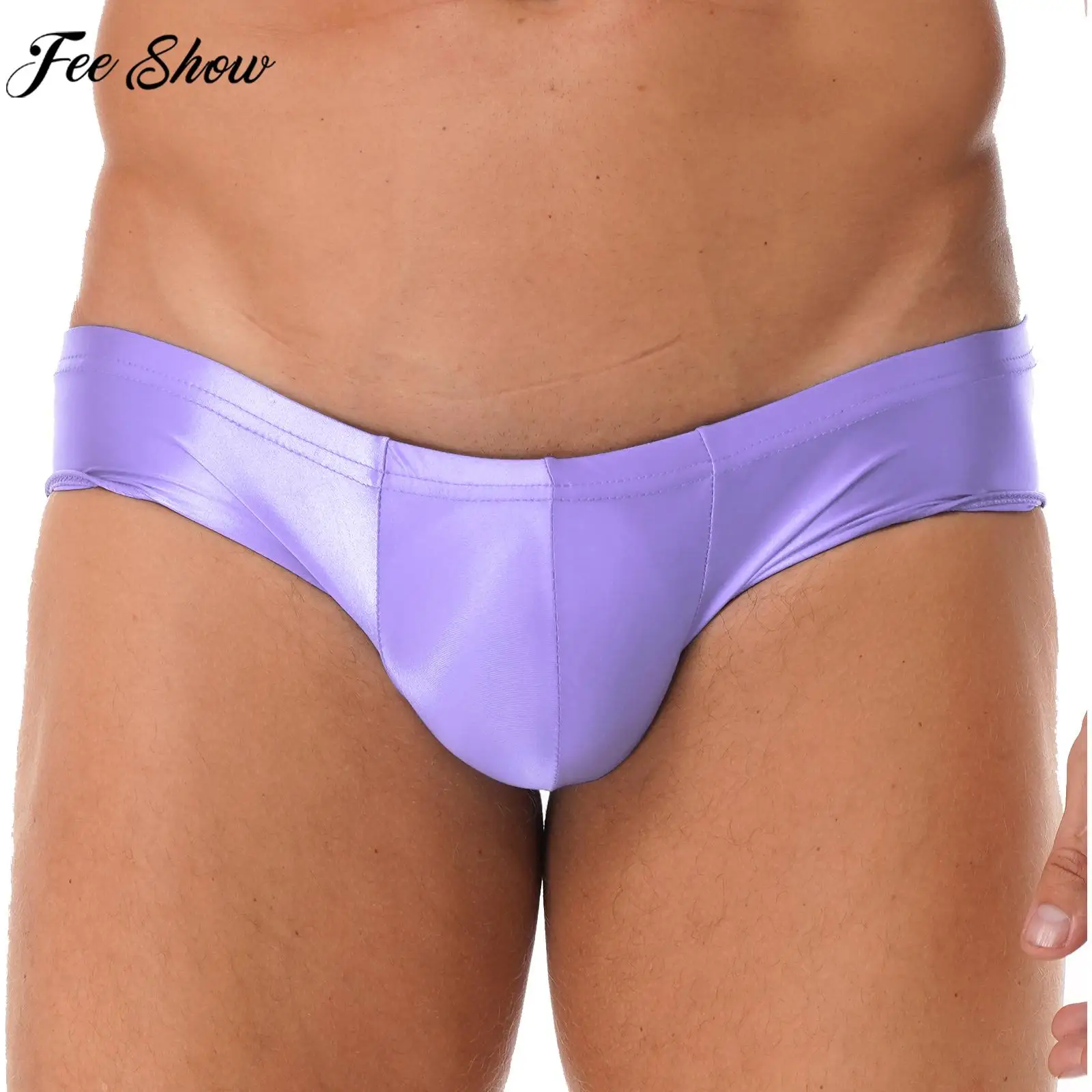 Men Low Rise Panties Glossy Solid Swimwear Elastic Waistband Bulge Pouch Briefs Underpants Underwear Bathing Suit Beachwear