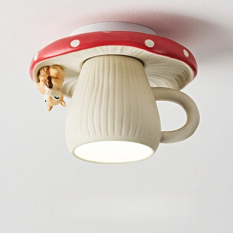 Creative Cup Shaped Ceramic Ceiling Light French Dopamine Style Soft Glow Lamp For Balcony Entry Hall Aisle Decor