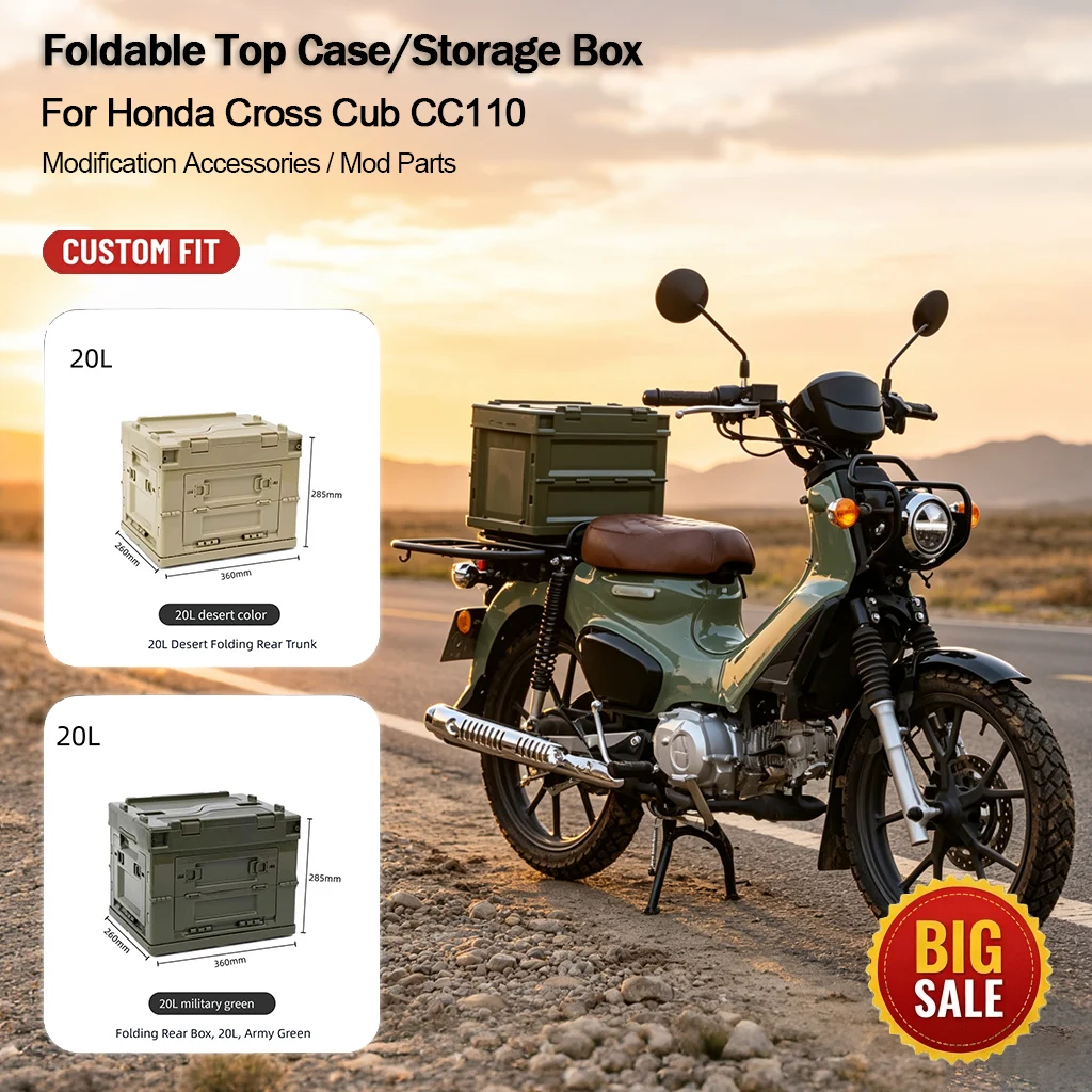 For Honda Cross Cub CC110 Modified Foldable Top Case, Portable Storage Box Motorcycle Accessories