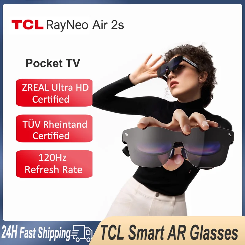 TCL Rayneo Air 2S Smart AR Glasses 120hz Micro OLED Screen Private Cinema Pocket TV Gaming For iPhone Android Laptop PS4 XBOX