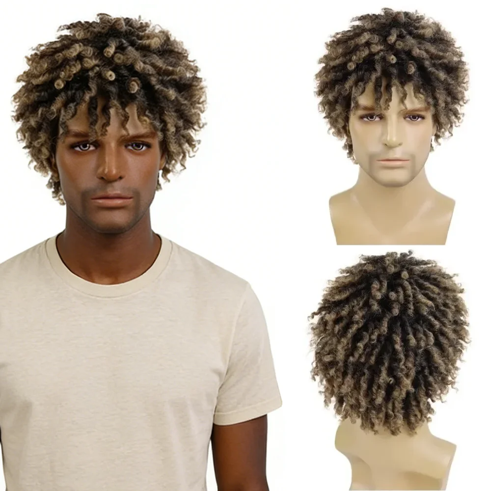 Unisex Brown Afro Wig Universal Fluffy Short Curly Daily Party Heat Resistant Synthetic Full Wig For Halloween Comic Con Party