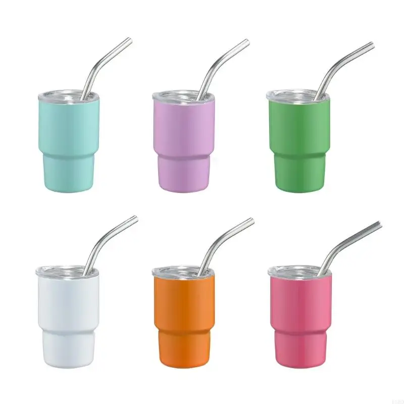 

E8BD Stainless Steel Car Cup Double Wall Insulated Travel Mug Mini Tumblers with Straw & Lid Portable Coffee Cup Drinkware