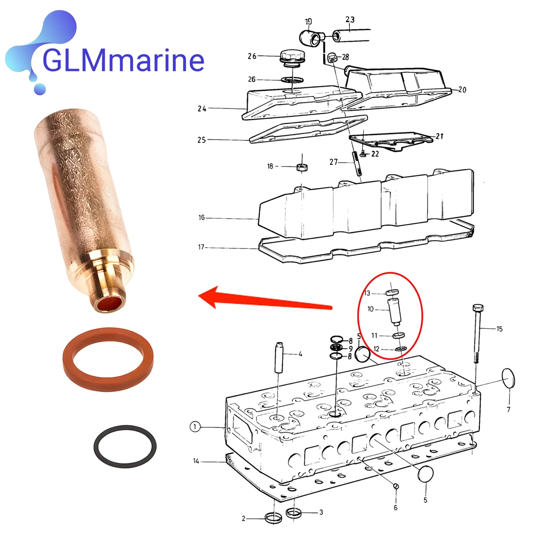 Injector Sleeve Repair Kit 838609 For Volvo Penta AD41 TAMD31 AD31 KAD32 TAMD41 KAD43 Diesels 861255 Sealing Ring 838896 838821 image 2