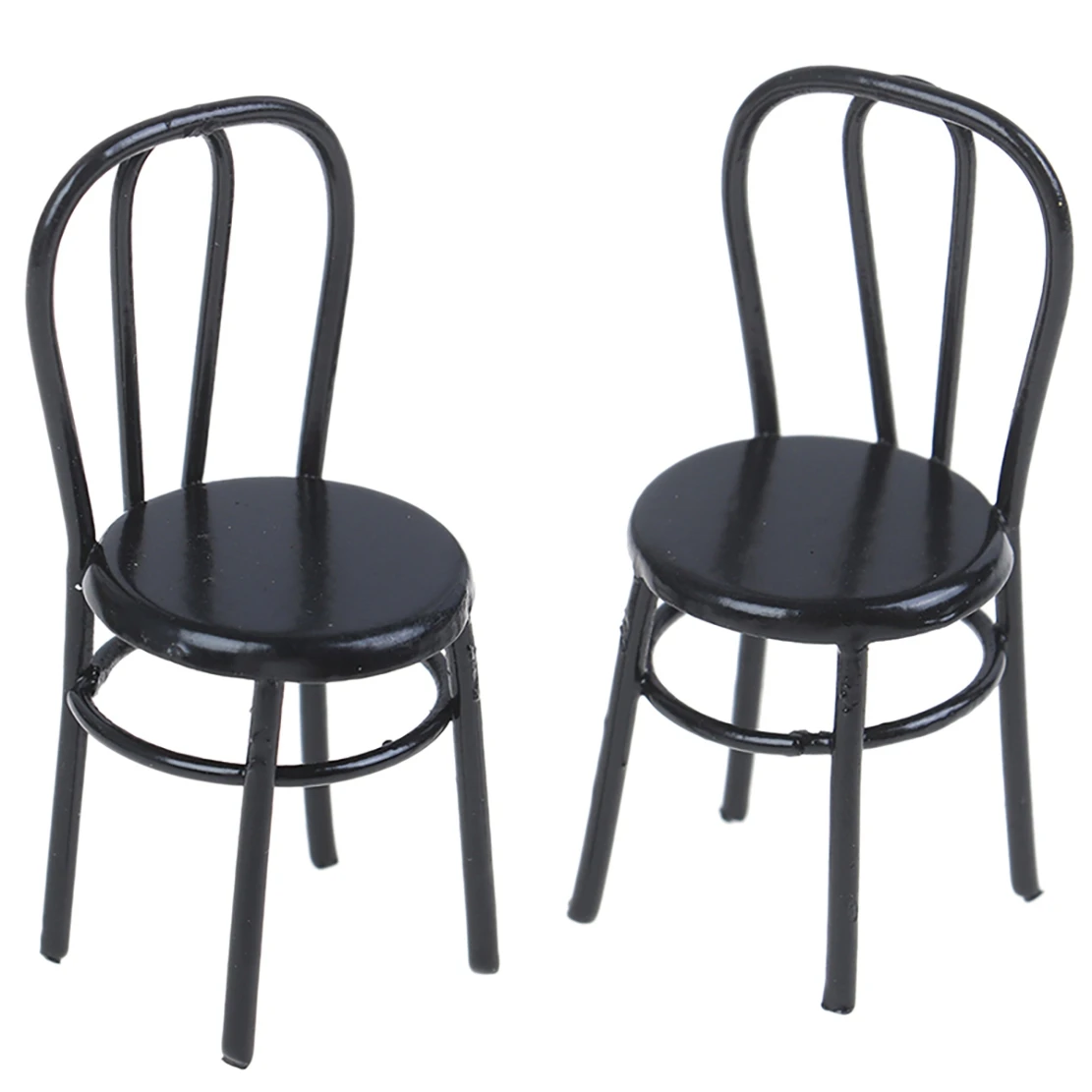 2 Pcs Miniature Black Dining Chair 1:12 Scale Mini Metal Chairs for DIY Dollhouse Kitchen Furniture Decoration Toy