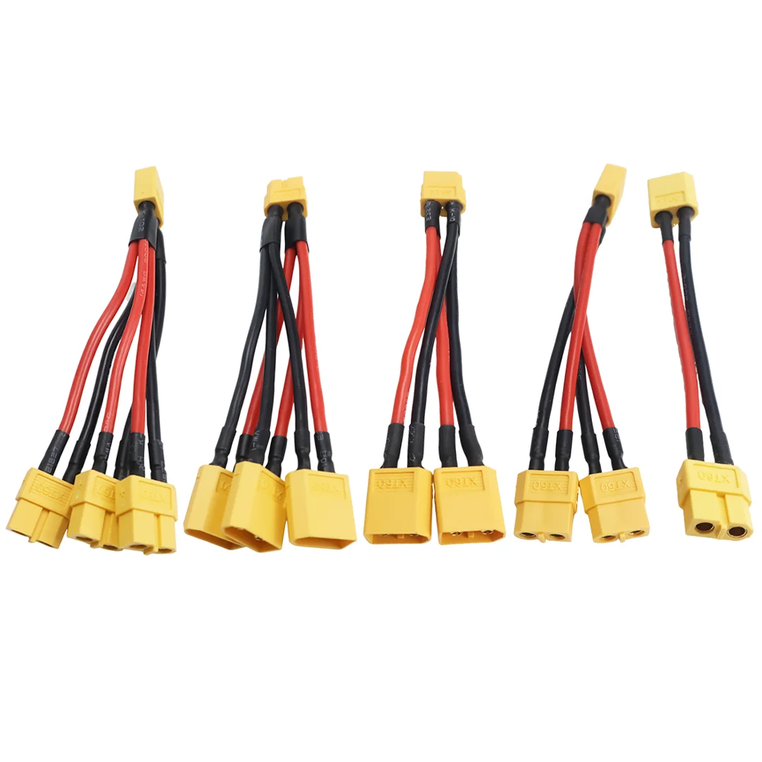 XT60 Parallel-Batteriestecker 3-Wege 100mm 14AWG Silikonkabel Stecker/Buchse Dual-Verlängerung Y-Splitter für Batterieladegerät Drohne