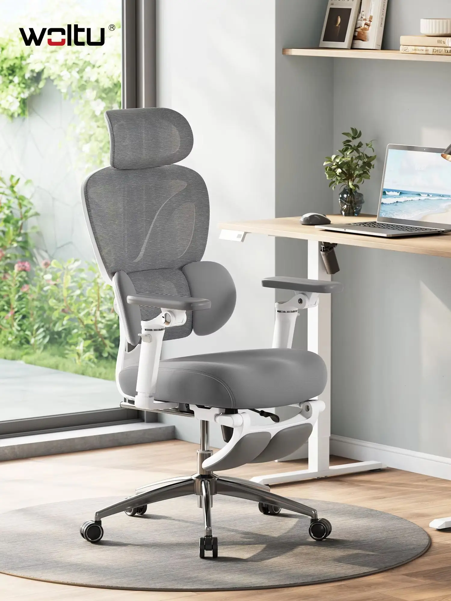 WOLTU 360° drehbarer Bürostuhl aus Netzstoff mit 3D-Kopfstütze und 6D-Armlehne, ergonomischer Schreibtischstuhl mit tiefenverstellbarem Sitz, Gaming-Stuhl mit dynamischer Lendenwirbelstütze