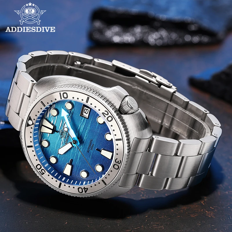 Imagem -05 - Addiesdive-relógio Mecânico Masculino Vidro de Safira Luminoso Azul Mergulho Automático Nh35 Ad2045 200m Novo