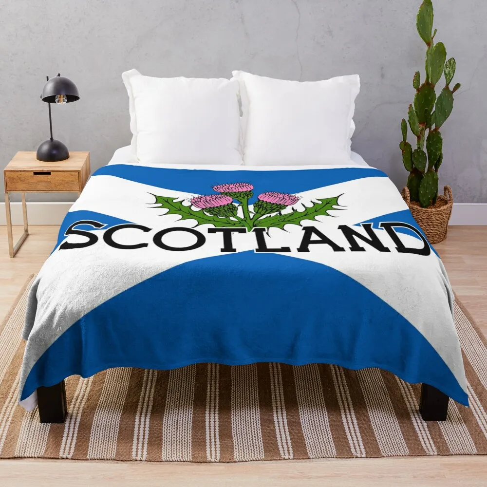 Scotland Saltire Flag - Scottish St Andrews Cross and Thistle, Scottish Pride Throw Blanket Large Heavy Blankets