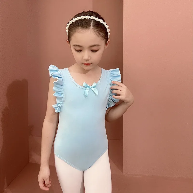 Artistic Skating Child Dresses Flutter Short Sleeve Girl Ballet Leotard Korea Princess Tutu Skirt Bow Knot Jersey Ballerina New