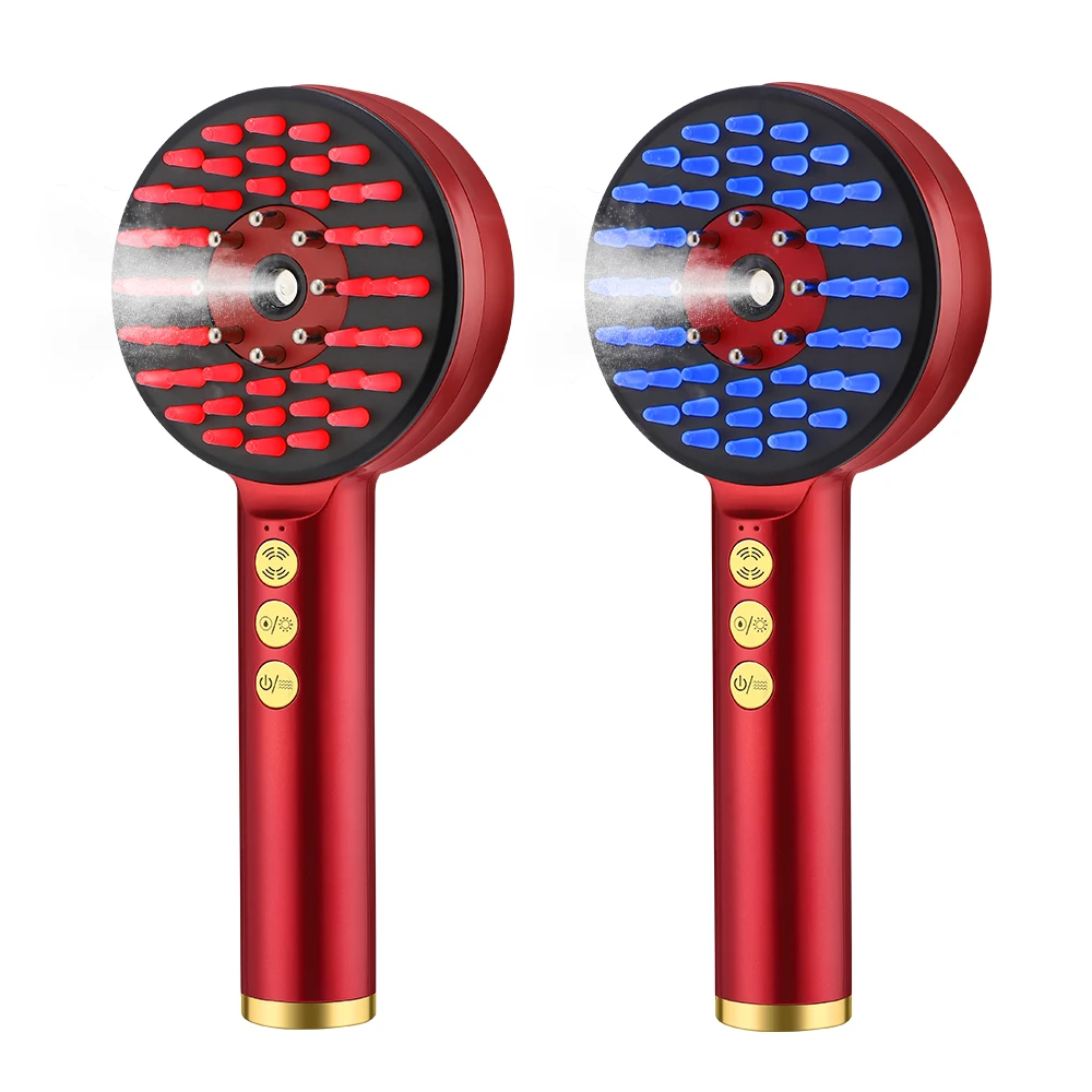 EMS Electric Massage Comb Vibration Hair Growth Red Blue Light Therapy Massage Scalp Brush Anti Hair Loss Liquid Oil Applicator