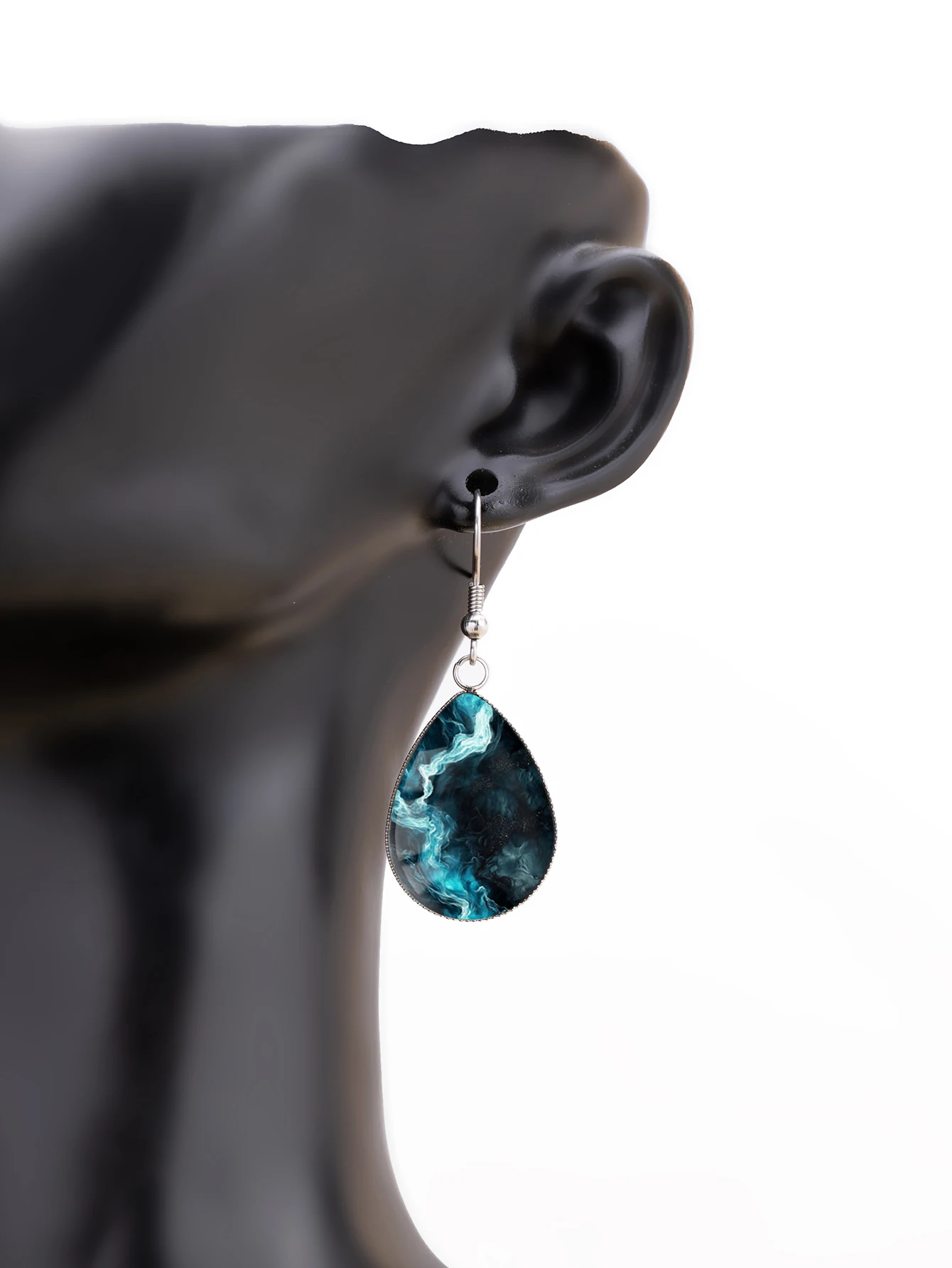 1 Pair of Earrings with a Deep Blue Sea Water Pattern and Convex Glass, Made of 316 Stainless Steel with Water Drop Ear Hooks, in a Retro and Simple Style, Suitable for Women for Daily Gift-Giving and Wearing, Jewelry Earrings with an Elegant and Simple Style, Suitable for Women for Everyday and Vacation Wear