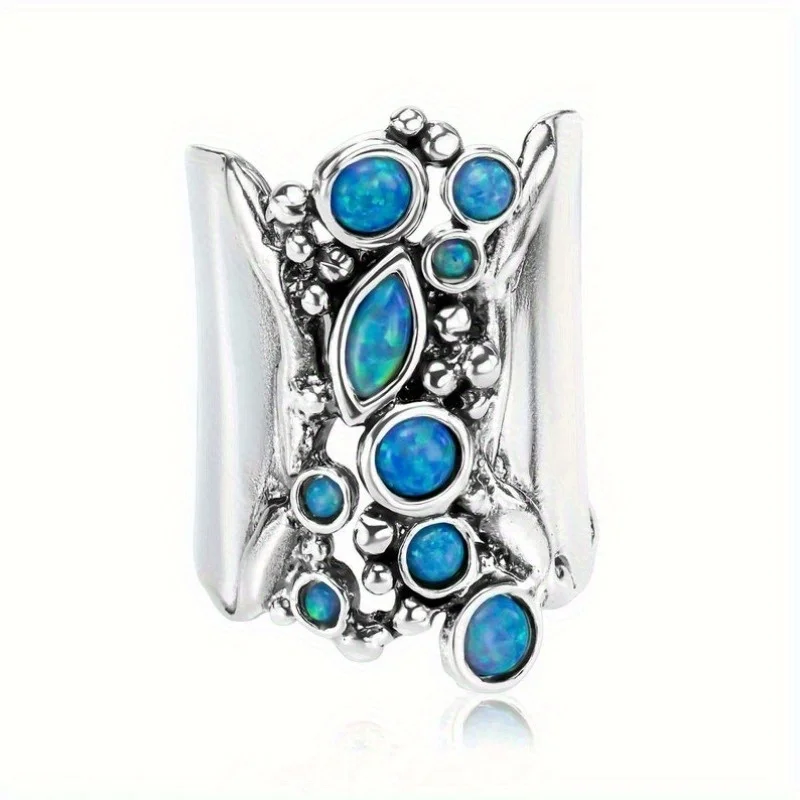 Neu eingetroffener breiter Wassertropfen-Synthetik-Zirkon-Ring für Damen im europäischen und amerikanischen Stil, trendiges und modisches silbriges Armband