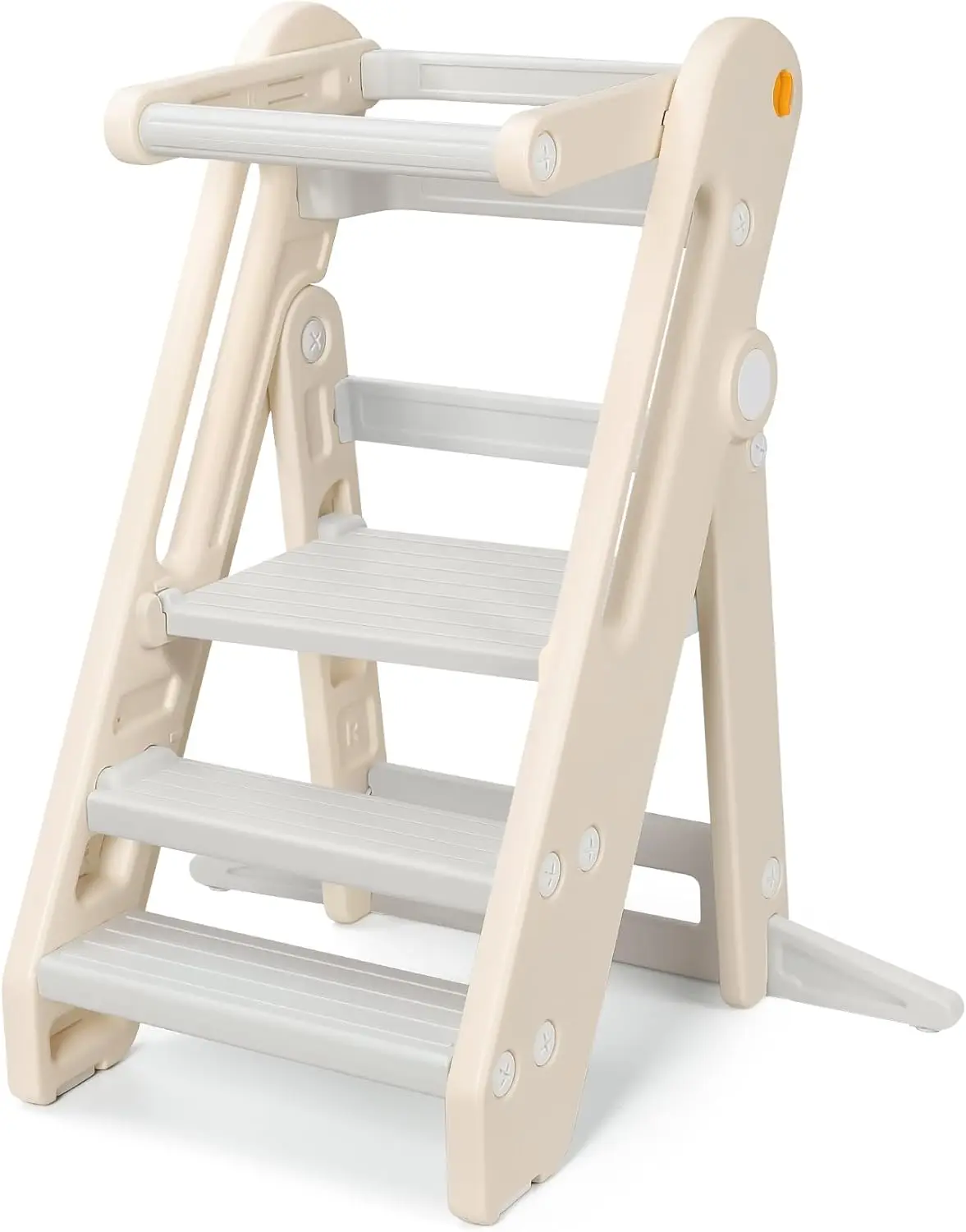 

Foldable Toddler Kitchen Stool with Adjustable Height, Safety Rail, Non-Slip Pads - Space-Saving for Counter & Sink