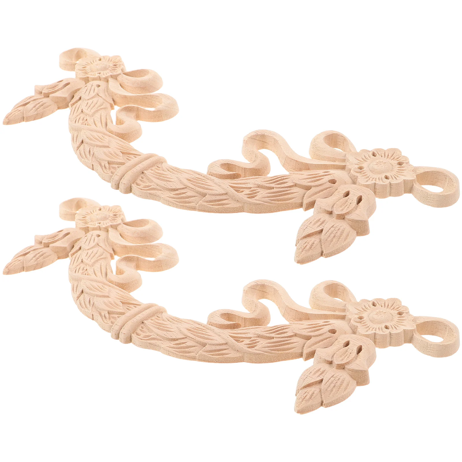

2pcs Wood Carved Appliques 32X10Cm Flower Pattern European Baroque Onlays For Furniture Door Cabinet Moulding Trim Decorative