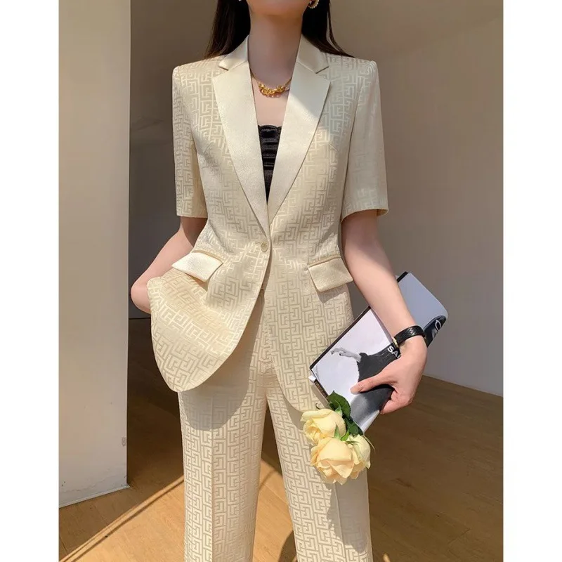 

Summer 2025 Women's High-End Slim Fit Short-Sleeved Suit Set with Micro Flared Pants vestidos para mujer Trendy Complete Outfit
