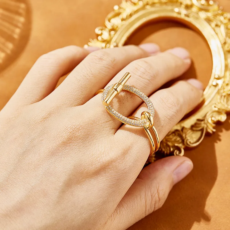 

Buckle Double Finger Ring Gold-Plated Open Design Exaggerated High Sense Women's Shape Index Finger Ring