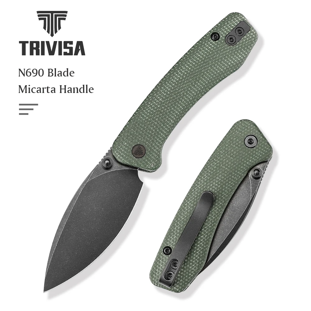 

TRIVISA Koala EDC Folding Pocket Knife 2.56'' N690 Fixed Blade Micarta Handle with ClipTactical Outdoor Hunting Fishing EDC Tool