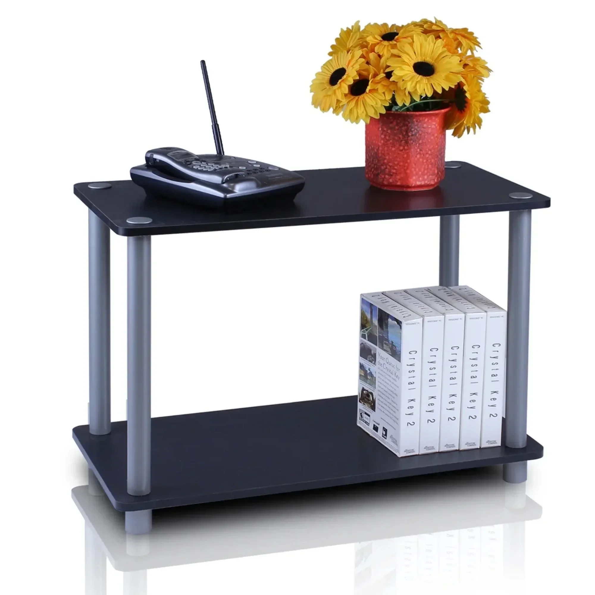 

2-Tier No Tools Tube Shelf/End Table, Black/Grey