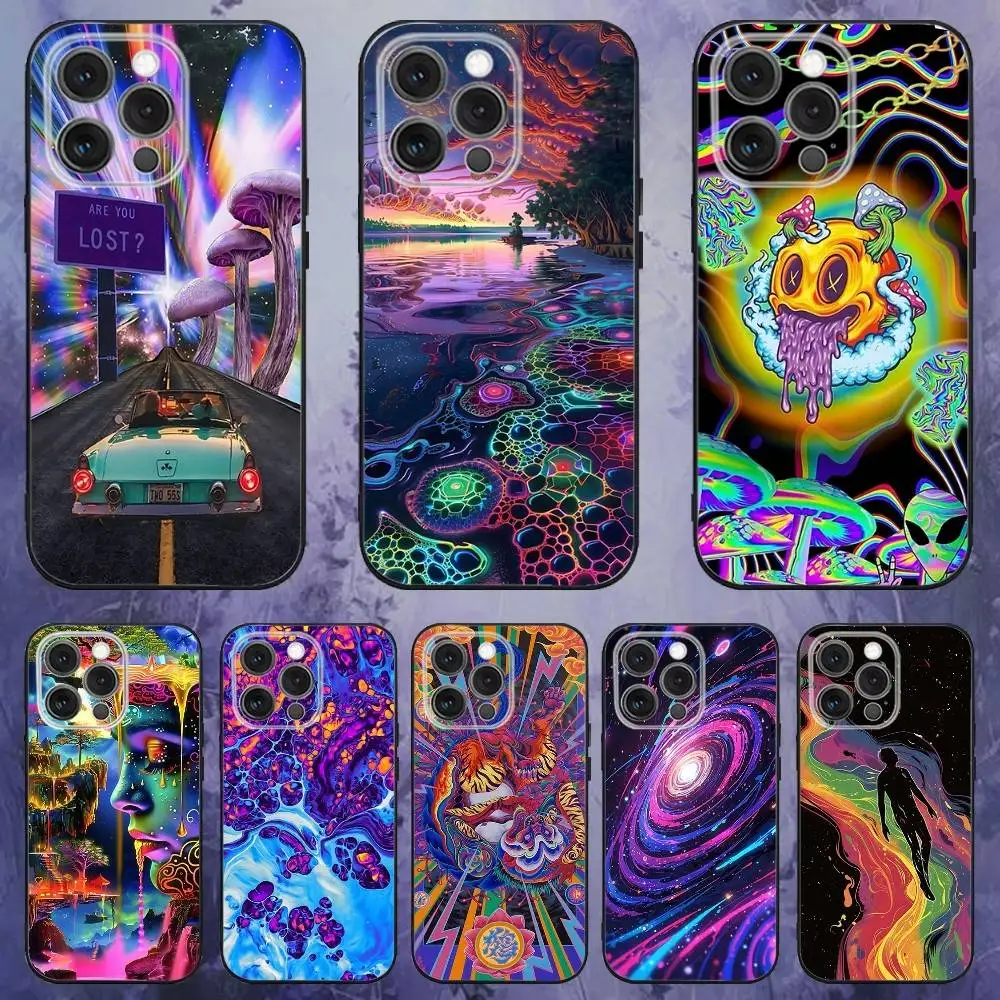 

Colourful Psychedelic Trippy Art Phone Case For iPhone 17,16,15,14,13,12,Pro,Max,Plus,E,SE4,Air,Mini Black Soft Box