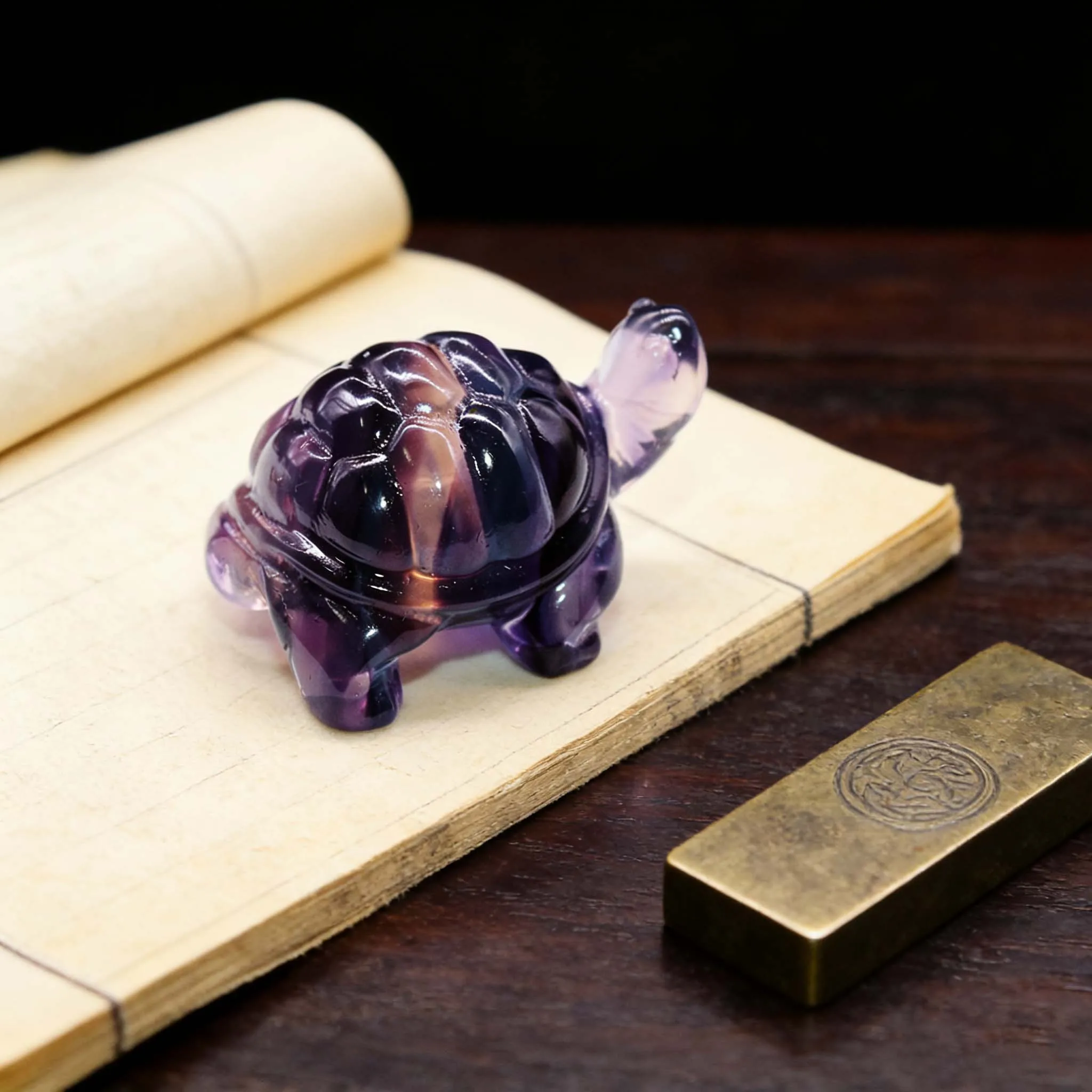 Natural Colored Fluorite Turtle - Creative Carved Crystal for Home Decor Ideal Craft Kids Gift