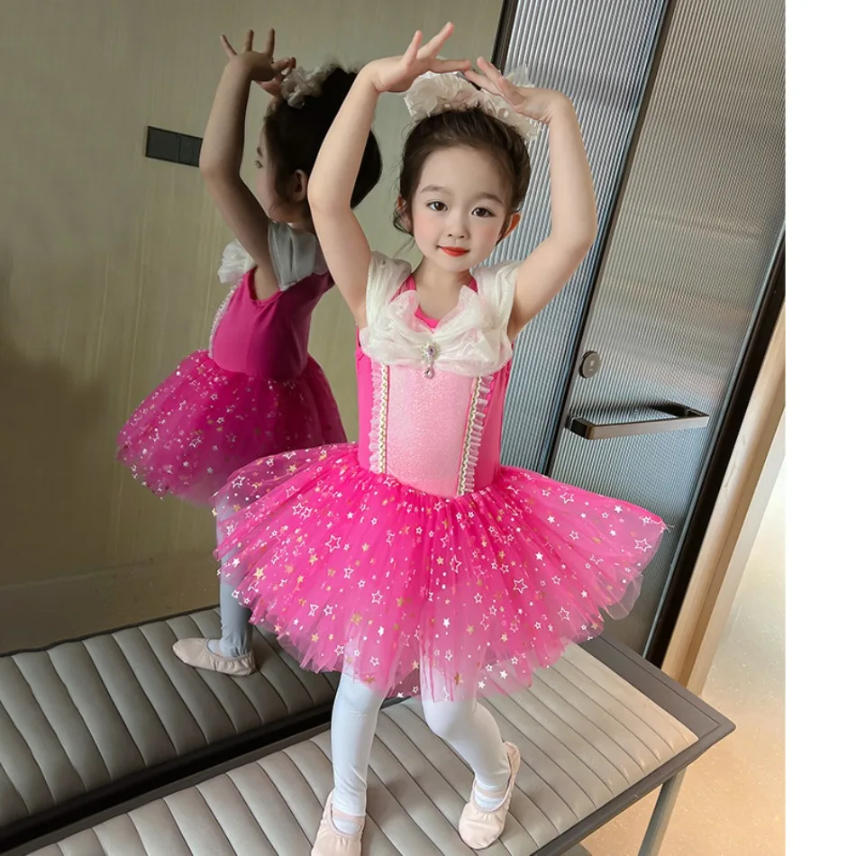 Girls Off Shoulder Bow Rhinestone Star Glitter Tulle Tutu Dress Kids Ballet Costume for Recital Birthday and Dress Up Play XMZ65