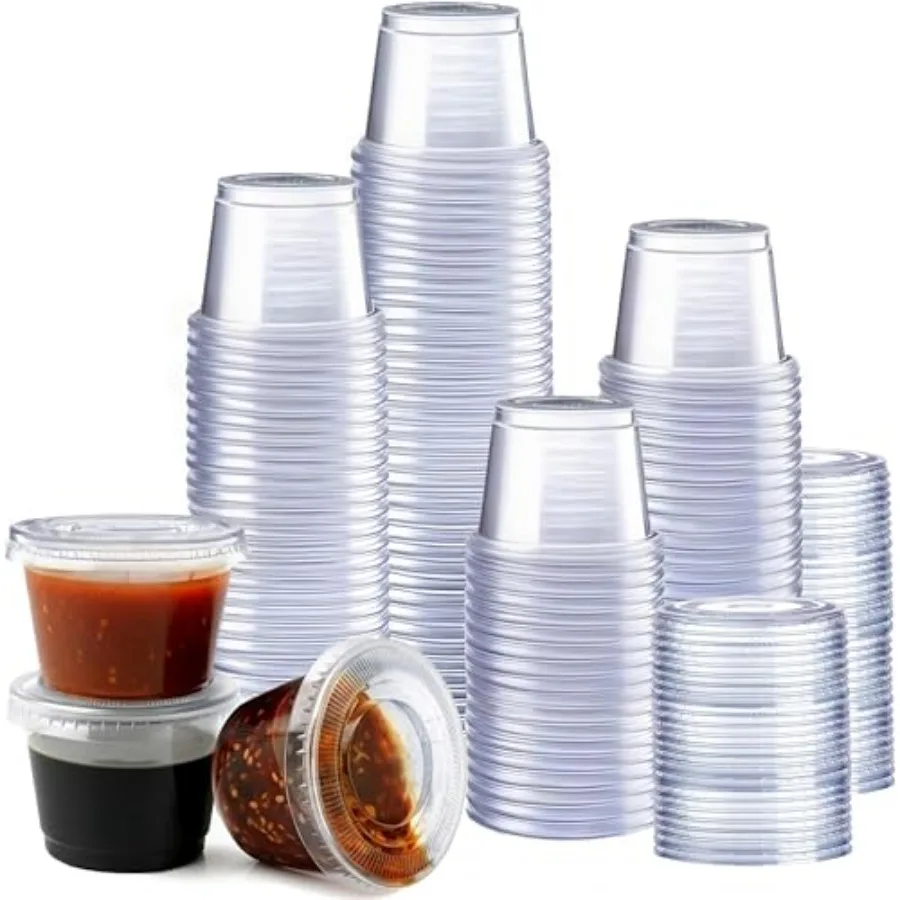 1 oz Jello Shot Cups with Lids [200 Count] Clear Plastic Portion Containers, Condiment Cups for Sauces, Dressings and Samples D