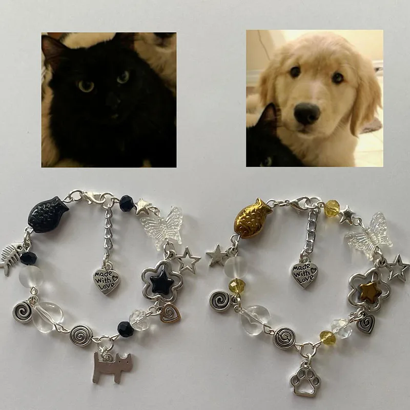 Black Cat and Golden Retriever Matching bracelet Handmade