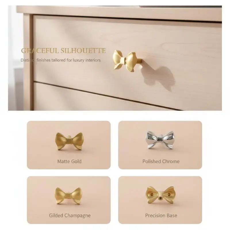 Retro Bow Tie Brass Handle Vintage Furniture Hardware Cabinet Door Knobs Single Hole Push-pull Wardrobe Drawer Pulls Window