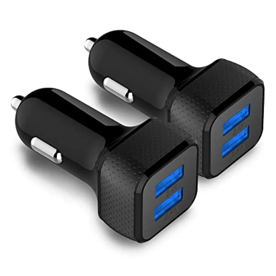 

Car Charger 2 Pack, 24W Dual USB Car Charger - Black, SmartUSB Port Car Adapter Compatible iPhone 13/12/11/XR/Xs, iPad Pro/Air