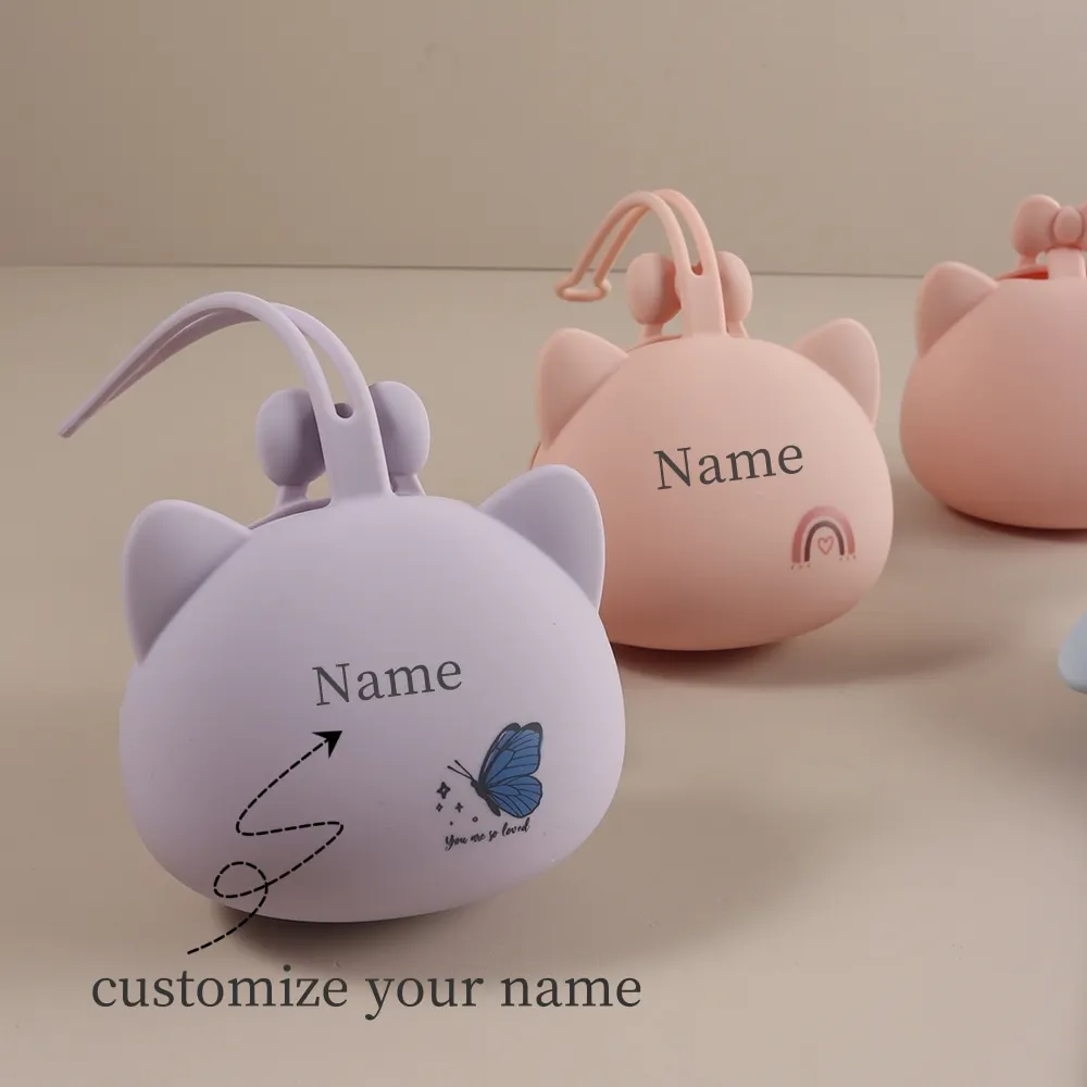 Custom Baby Pacifier Storage Bag Food Grade Silicone Cat Shape Cute cartoon Pacifier Bag Printed
