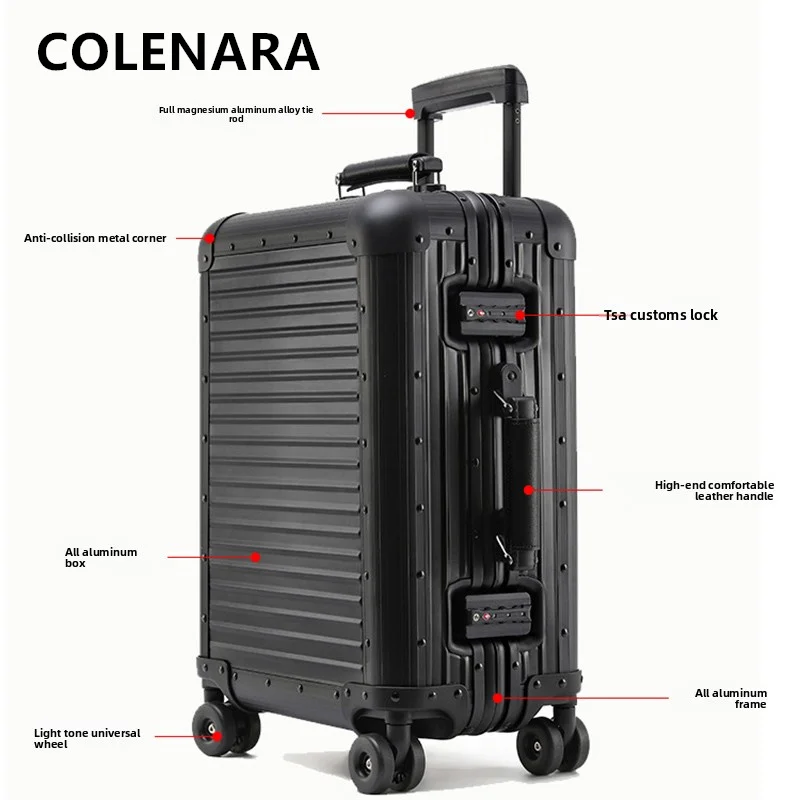 

Чемодан для кабины COLENARA, полностью алюминиево-магниевый сплав, посадочный ящик, деловой чемодан на колесиках, 20 дюймов, 24 дюйма, мужской чемодан на колесиках
